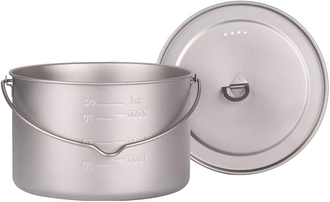 Lixada 1100ml/2800ml Titanium Pot Ultralight Portable Hanging Pot with Lid and Foldable Handle