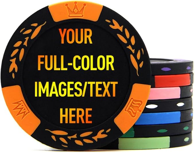 100 Premium Clay Poker Chips, Customized Your Image and Text, 11.5 Gram Casino Chips for Texas