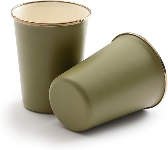 Barebones 2-Tone Enamel Cup Set - Set of 2, 14 oz Mugs - Enamelware Mugs - Durable Kitchen or