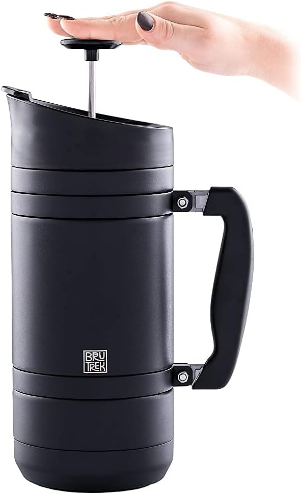 BruTrek BaseCamp Coffee Press - Double Wall Insulated Stainless Steel - Bru-Stop Technology, No