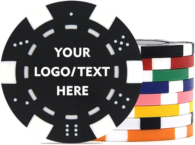 100 Custom Dice Striped Poker Chips, Print Your Text, Logo or Design, Casino Sized Chips for Texas