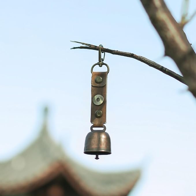 Hiking Bear Bell with Leather Strap, Vintage Magnetic Camping Bell with Carabiner Clip for Camping