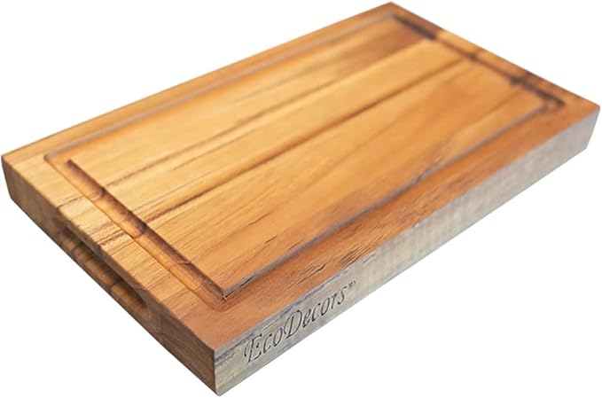 EcoDecors, Teak Cutting Board 10"x6", Reversible Compact Teak Wood Edge Grain Cutting Board with