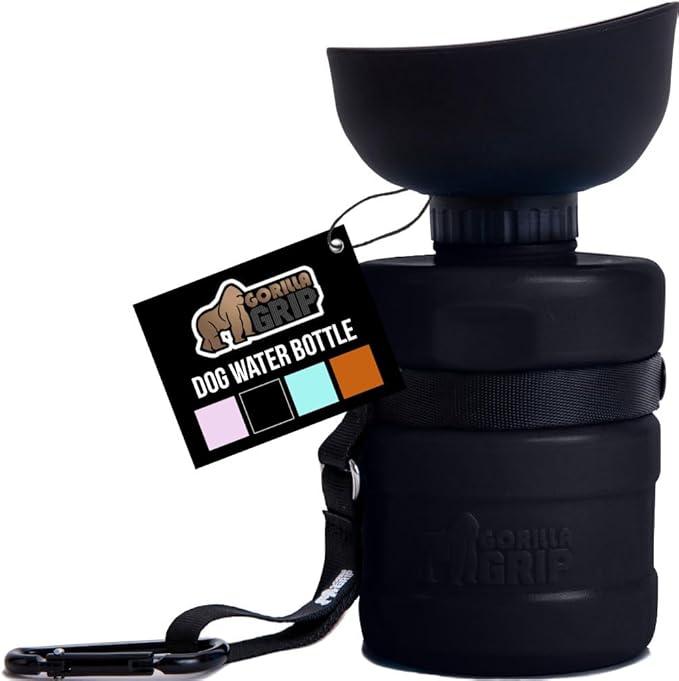 GORILLA GRIP Dog Water Bottle, Portable Water Bowl Dispenser for Dogs, 20 oz Leak Proof Pet Travel