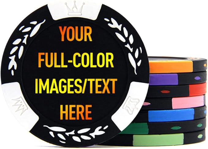100 Premium Clay Poker Chips, Customized Your Image and Text, 11.5 Gram Casino Chips for Texas