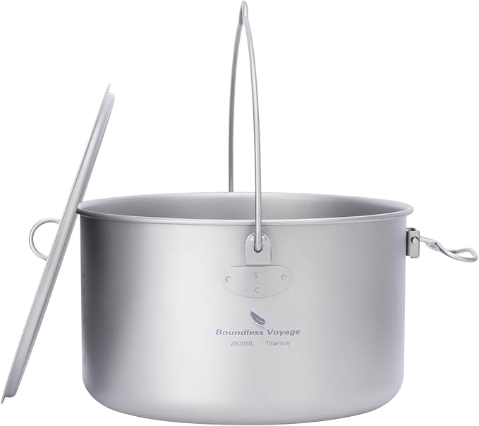 iBasingo Titanium Camping Pot with Lid 2.9L Ultralight Backpacking Cookware with Foldable Handle