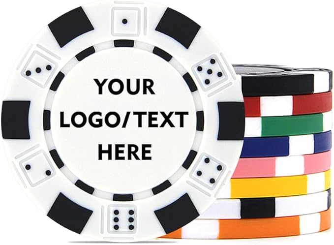 100 Custom Dice Striped Poker Chips, Print Your Text, Logo or Design, Casino Sized Chips for Texas