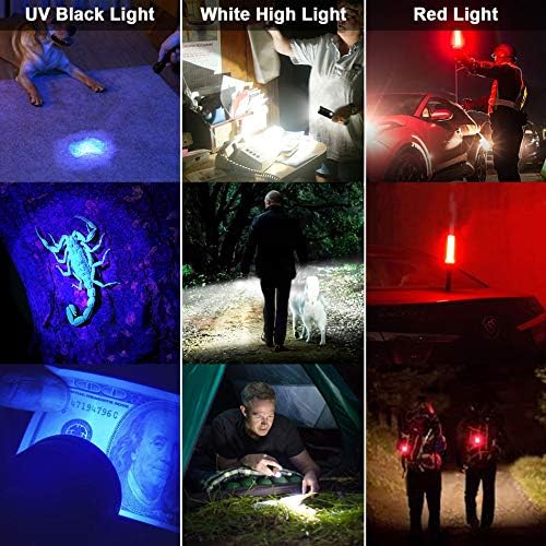 UV Flashlight Black Light, USB Rechargeable Flashlight with Magnetic Base - High Light, Side Light