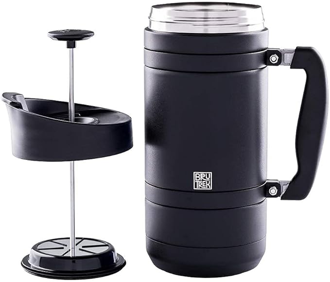 BruTrek BaseCamp Coffee Press - Double Wall Insulated Stainless Steel - Bru-Stop Technology, No