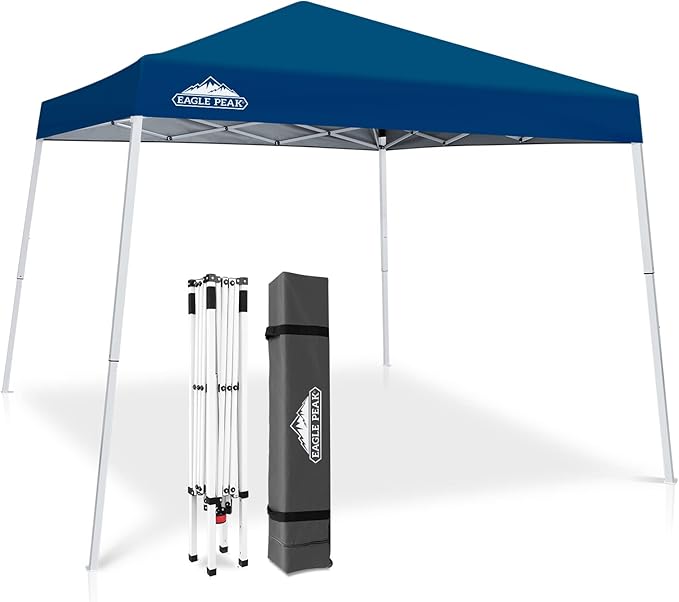 EAGLE PEAK 10x10 Slant Leg Pop-up Canopy Tent Easy One Person Setup Instant Outdoor Beach Canopy