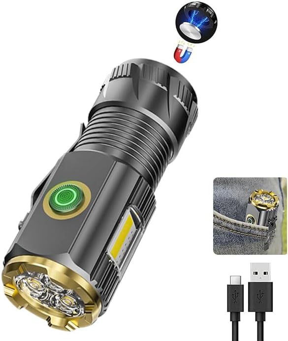 mini LED Flashlight with Magnetic Base and Side Clip, 6 Modes, high Brightness Small Flashlight