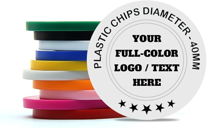 500 Custom Poker Chips Plastic Tokens,40mm/1.57in Diameter,Imprint Full-Color with Your Logo,Text