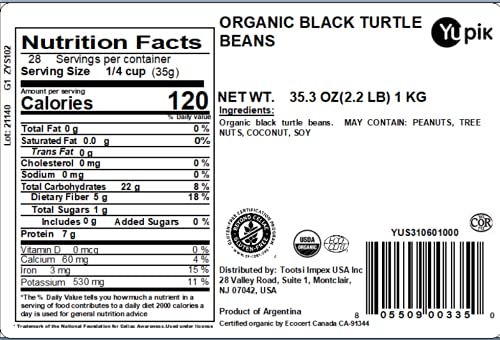 Yupik Organic Black Turtle Beans, 2.2 lb (35.3 oz), Non-GMO, Vegan & Gluten-Free, USDA Certified
