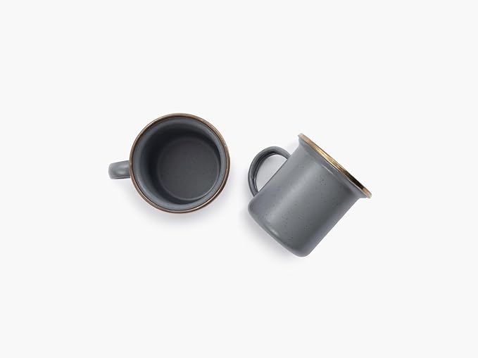 Barebones 5-Ounce Enamel Espresso Cup Set of 2 - Small Coffee Mug and Tea Cup - Stainless Steel Rim