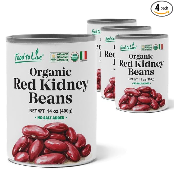 Food to Live Organic Italian Red Kidney Beans, 14 oz (Pack of 4) ??Unsalted, Non-GMO, Vegan. Ready