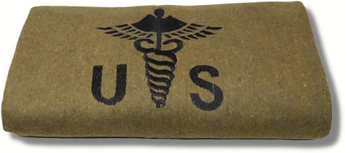 M MCGUIRE GEAR Military Style Wool Camping, Survival, and First Aid Blanket, 64" x 90", Embroidered