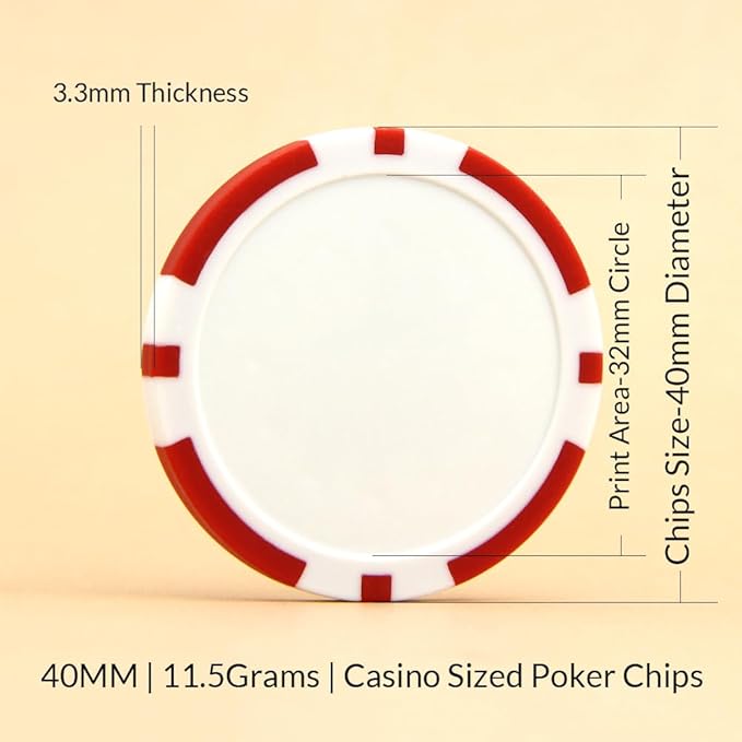 100 Custom 11.5 Gram Texas Hold 'em Chips, Upload Your Photo, Text, Logo or Image, for Card Club