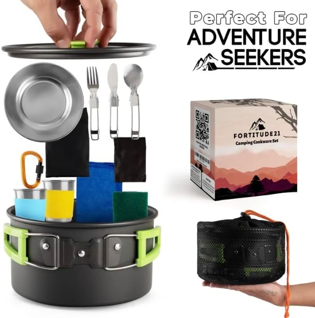 Camping Cookware Set - 19-Piece Lightweight Backpacking Cookware with Pots, Pans, Utensils