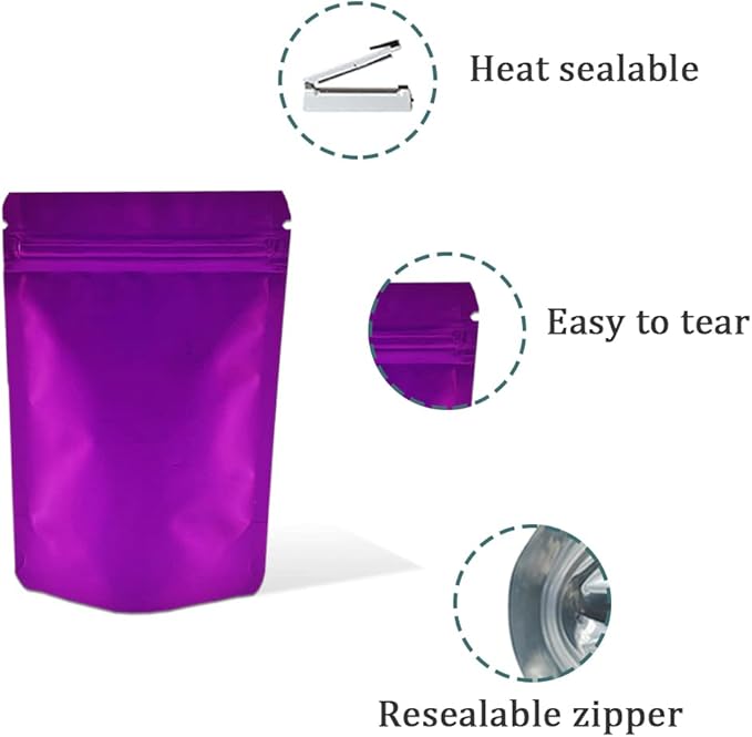 PABCK 50 Pieces 4.3x6.3 inch(Inside Size 3.5x3.9 inch) Stand-Up Resealable Heat Seal Bags 3.55mil