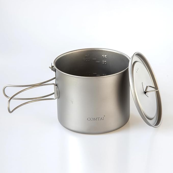 1100ml Titanium Camping Pot with Lid & Bail Handle, Lightweight Backpacking Cookware for Outdoor