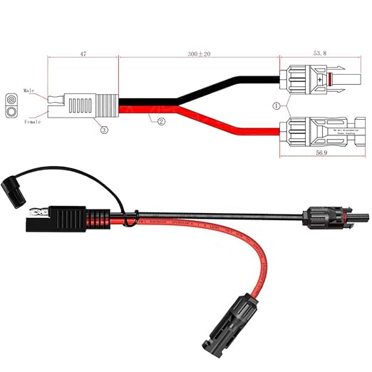 1ft 10AWG Solar Panel Connector Cable, SAE to MC-4 Male Female Adapter PV Extension Cable with SAE