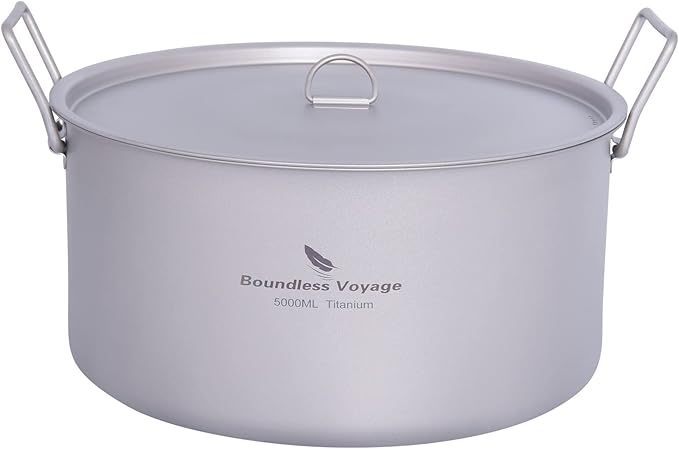 Boundless Voyage Outdoor Camping Titanium Pot 5.0L Stockpot with Lid Folding Handle Hiking Picnic