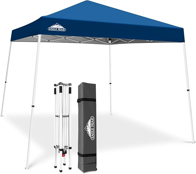 EAGLE PEAK 10x10 Slant Leg Pop-up Canopy Tent Easy One Person Setup Instant Outdoor Beach Canopy