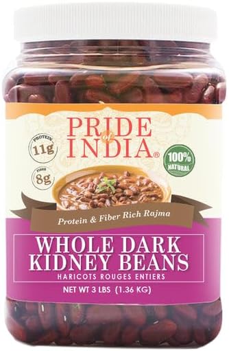 Pride Of India - PACK of 6 - Indian Whole Dark Kidney Beans - Protein & Fiber Rich Rajma, 3 Pound