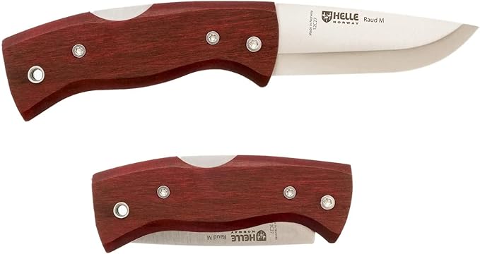 HELLE Knives - Raud M - Folding Pocket Knife - 2.72" Stainless Steel Blade with Red Birch Handle &