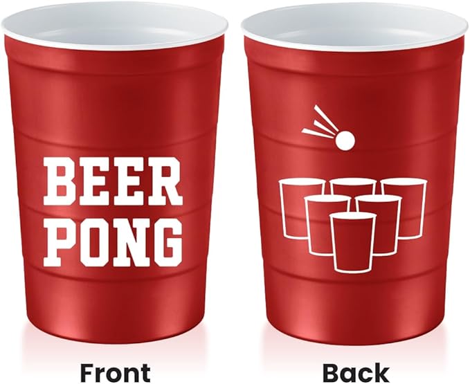16 oz. Party Cup 'Beer Pong' Drinking Game Design for Cold Drinks, Sturdy, Durable, Disposable