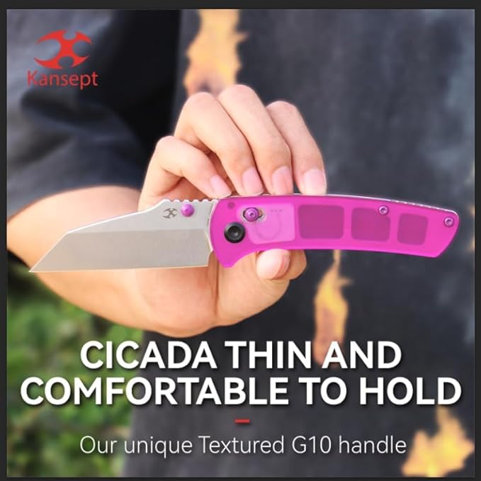 KANSEPT Main Street Pocket Folding Knife, 3.36''Stonewashed 154CM Sharp Blade, Purple Acrylic