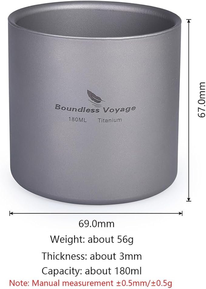 Boundless Voyage 3 in 1 Double Walled Titanium Cup Heat Resistant Mini Tea Drink Cup Outdoor