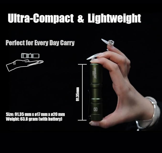 Manker E05 II High Output EDC Flashlight Eeay to Carry, for Camping, Hiking (Army Green, 1300