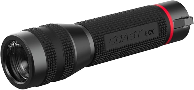 Coast GX20 1200 Lumen Waterproof Alkaline-Dual Power LED Flashlight with Twist Focus, Anti-Roll Cap