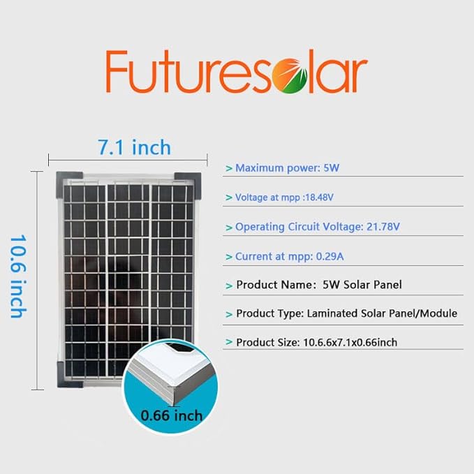 5W Solar Panel High Efficiency 12V Portable Solar Chargerfor Small Devices Monocrystalline