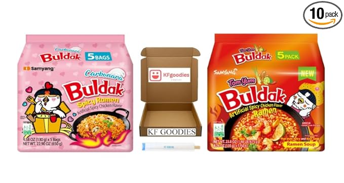 KF GOODIES Korean Ramen Variety Pack Gift Box (10 Count) – Spicy Buldak Noodle Assortment for
