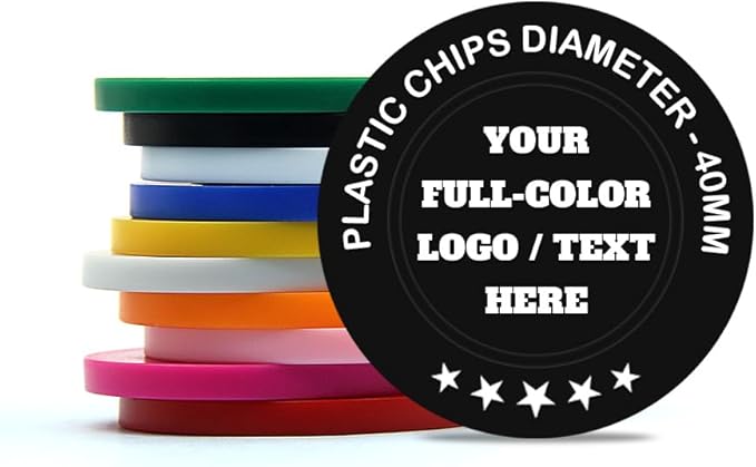 500 Custom Poker Chips Plastic Tokens,40mm/1.57in Diameter,Imprint Full-Color with Your Logo,Text