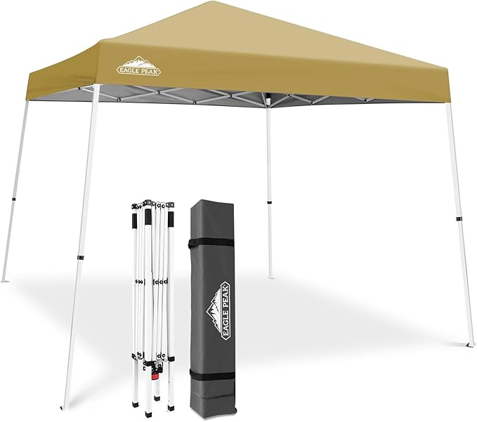 EAGLE PEAK 10x10 Slant Leg Pop-up Canopy Tent Easy One Person Setup Instant Outdoor Beach Canopy