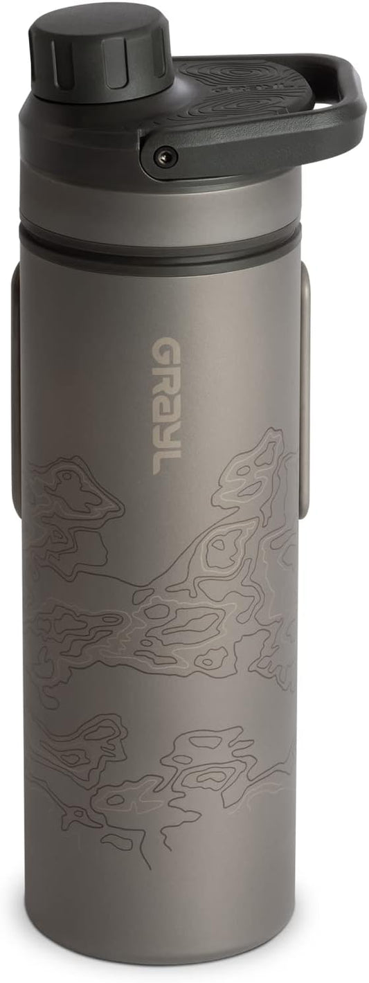 GRAYL UltraPress Titanium 16.9 oz Water Purifier & Filter Bottle for Hiking, Backpacking, Survival