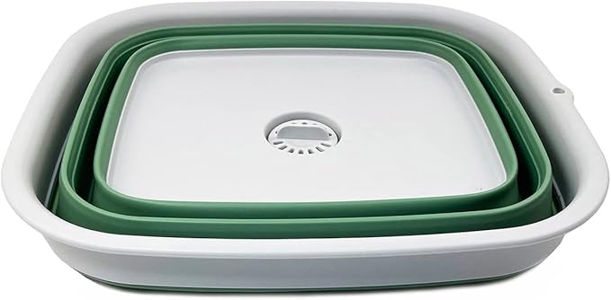 SAMMART 15L (3.9 Gallon) Collapsible Dishpan with Draining Plug - Foldable Washing Basin - Portable