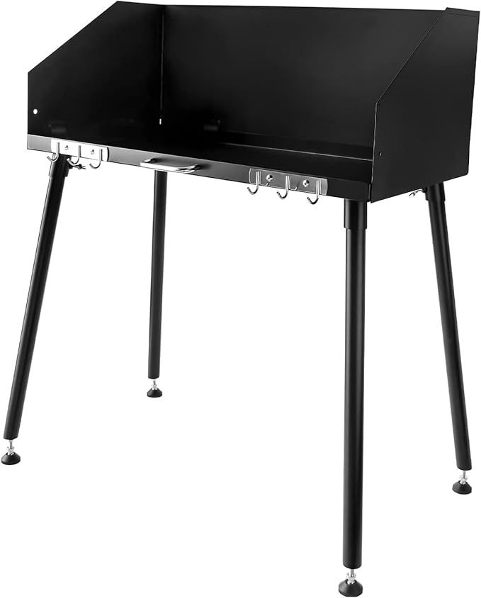 Carbon Steel Camp Cooking Table, Dutch Oven Table with Three-Sided Windscreen and Four Legs for