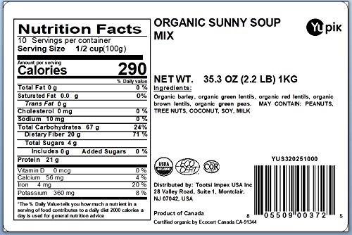 Yupik Organic Sunny Soup Mix with Lentils & Green Peas, 2.2 lb (35.2 oz), Non-GMO, Vegan, Kosher