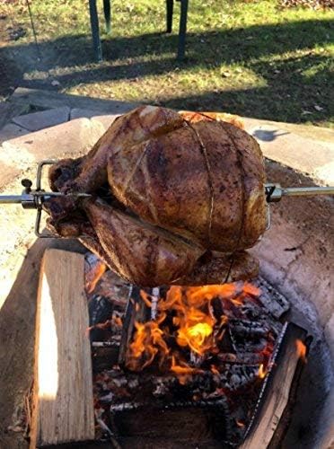 onlyfire Barbecue Rotating Cordless Dual Post Open Fire Spit Rotisserie Grill System with 38 Inch