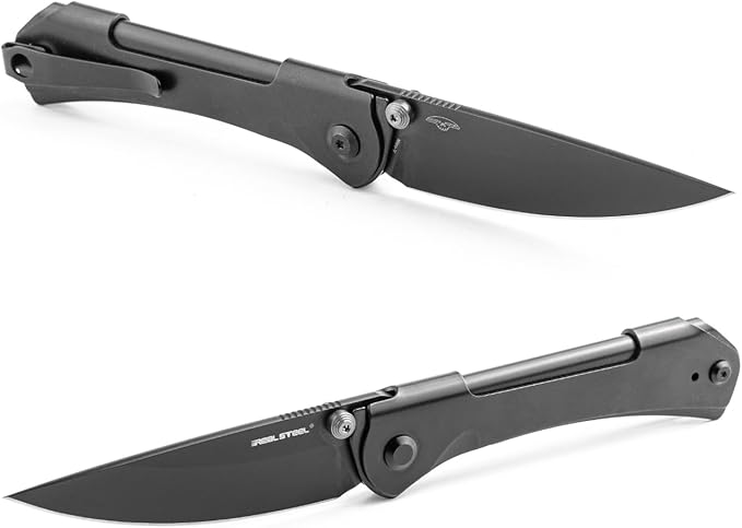 REALSTEEL SYLPH Folding Pocket Knife, Liner Lock, 3.07" Nitro-V Steel Black PVD Blade, Thumb Stud