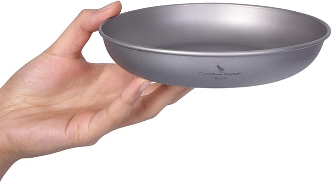 iBasingo Titanium Pan Dish Plate with Carry Mesh Bag Ultralight for Outdoor Camping Tableware
