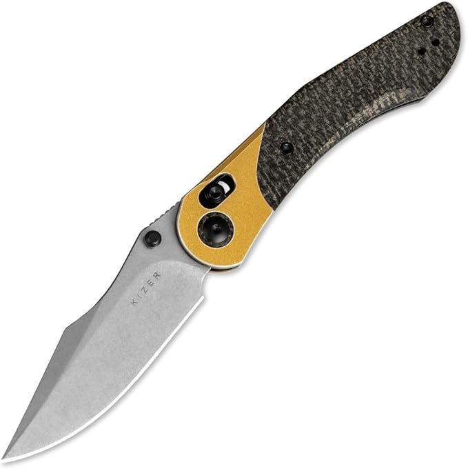Kizer Mini Mystic Pocket Knife, 3.2" Nitro-V Blade EDC Knife with Black Burlap Micarta and Yellow