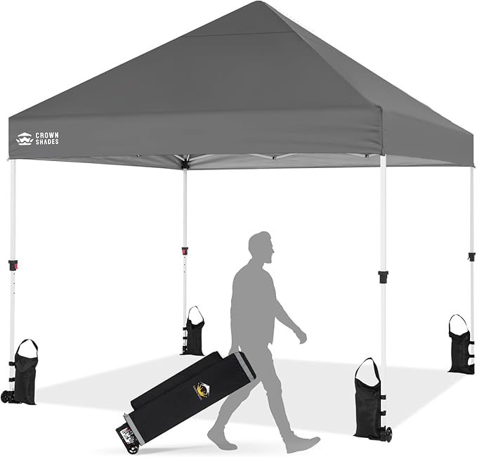 CROWN SHADES Pop Up Canopy Tent, 8x8 Commercial Canopy Tent with 4" Wheels, 4 Upgraded Weights