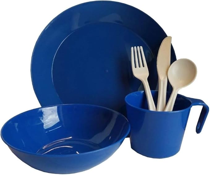 1-Person Camping Dish Table Set, Washable/Reusable Polypropylene Dinnerware Set for Camping and