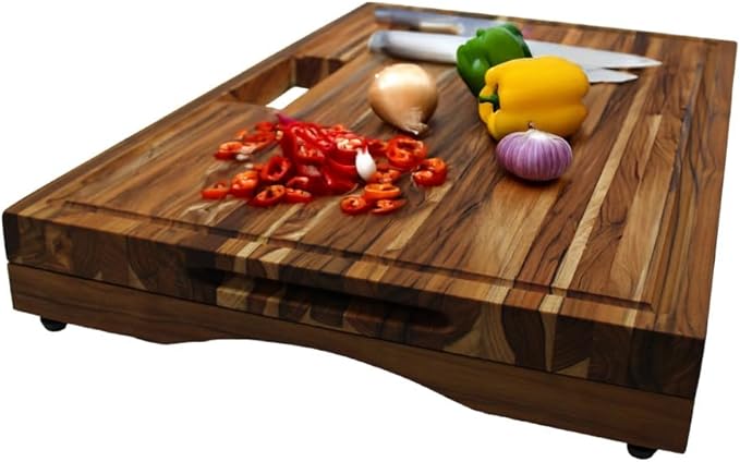 EcoDecors, Teak Edge Grain Cutting Board 29"x18", Solid FSC Teakwood Butcher Block with Juice