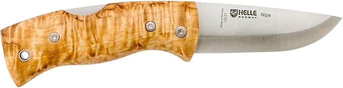 HELLE Knives - Nipa - Mid-Size Folding Knife - 2.72" Stainless Steel Blade with Hand-Sanded Curly